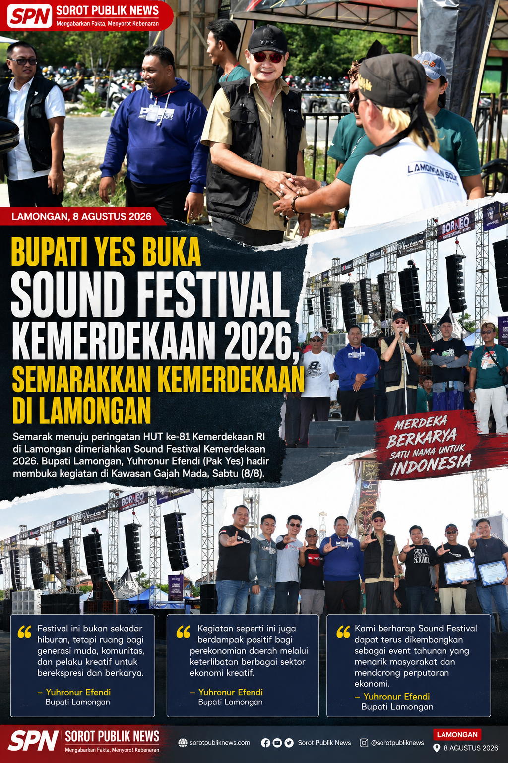 Bupati Yes Buka Sound Festival Kemerdekaan 2026, Kreativitas Anak Muda dan UMKM Meriahkan HUT RI di Lamongan