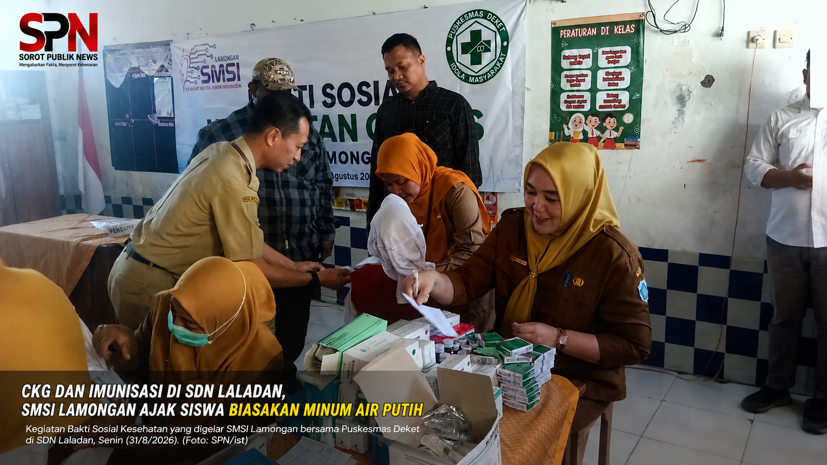 CKG di SDN Laladan, SMSI Lamongan Ajak Siswa Biasakan Minum Air Putih